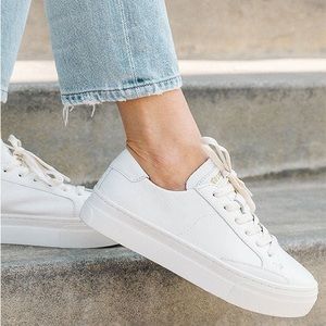NWOB Soludos White Leather Platform Sneaker Size 7